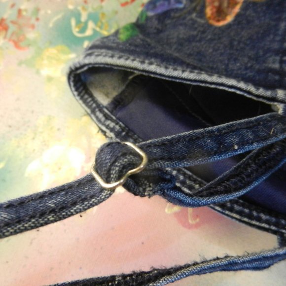 HAND CRAFTED floral denim bustier OOAK custom hand painted jean camisole top - Picture 11 of 16